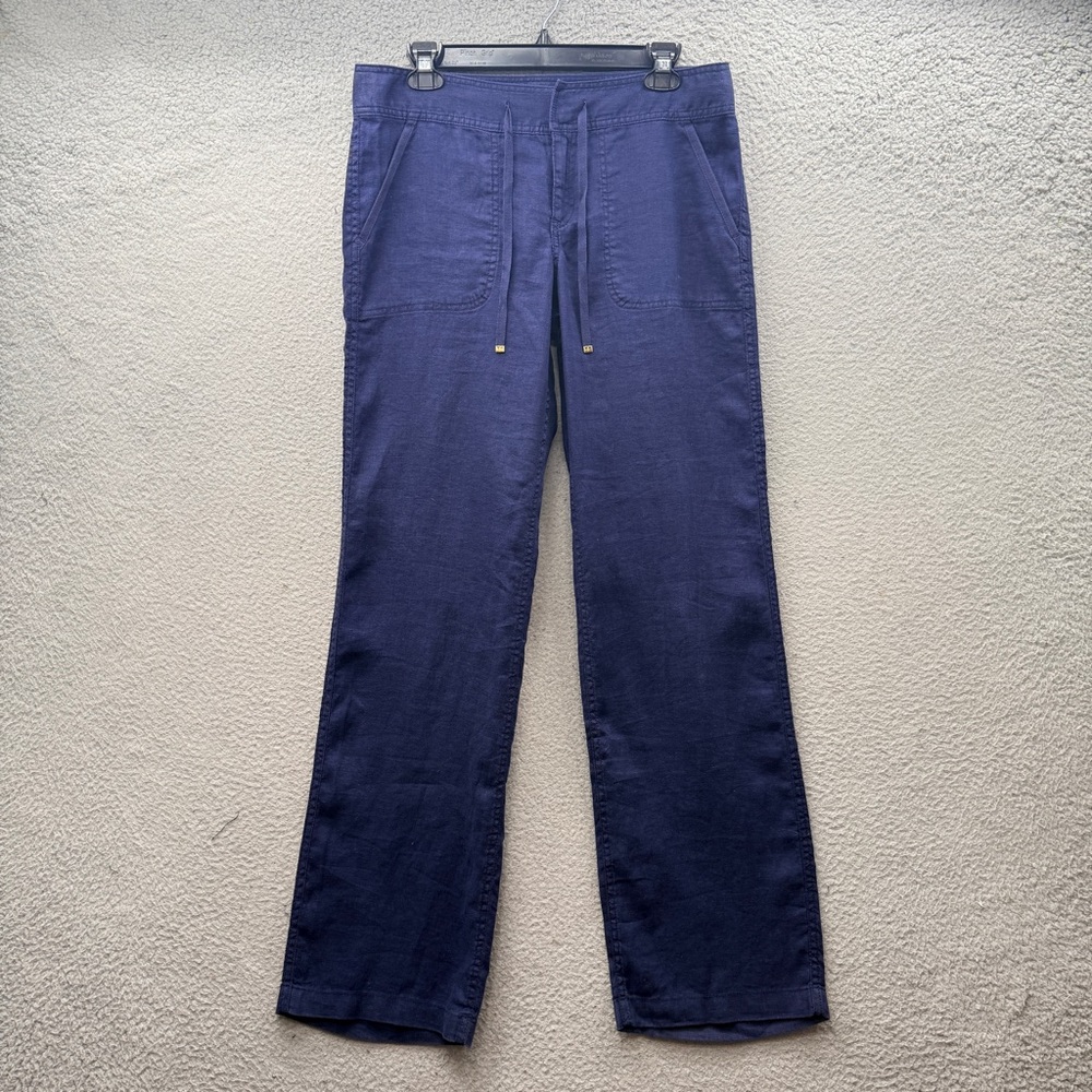 Lilly Pulitzer Galley 100% Linen Pants True Navy Blue Drawstrings Size 4 NWT